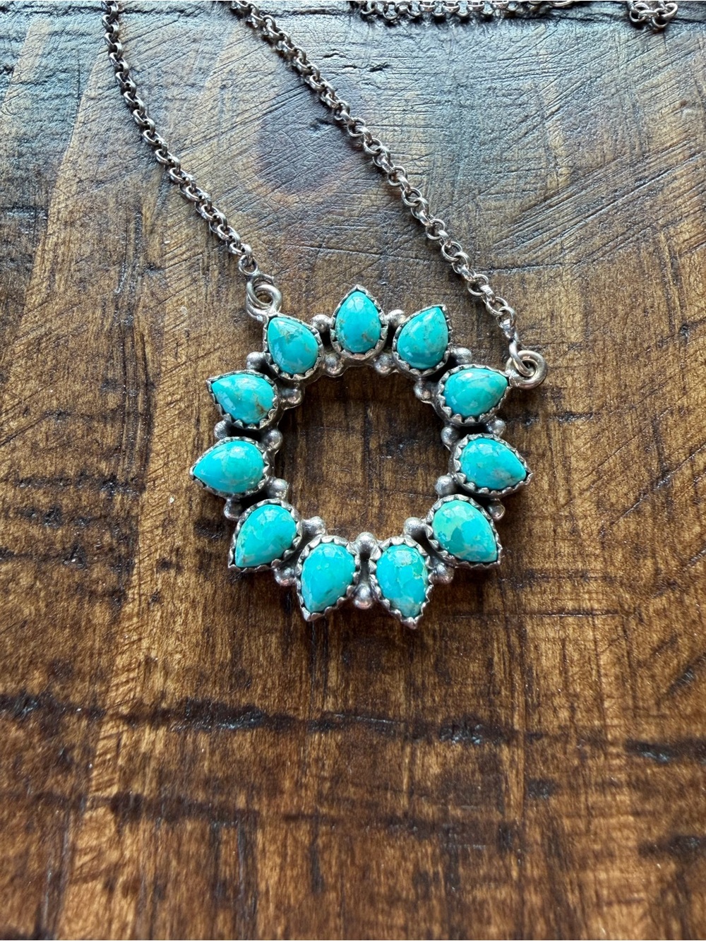 Turquoise Teardrop Circle Pendant Necklace